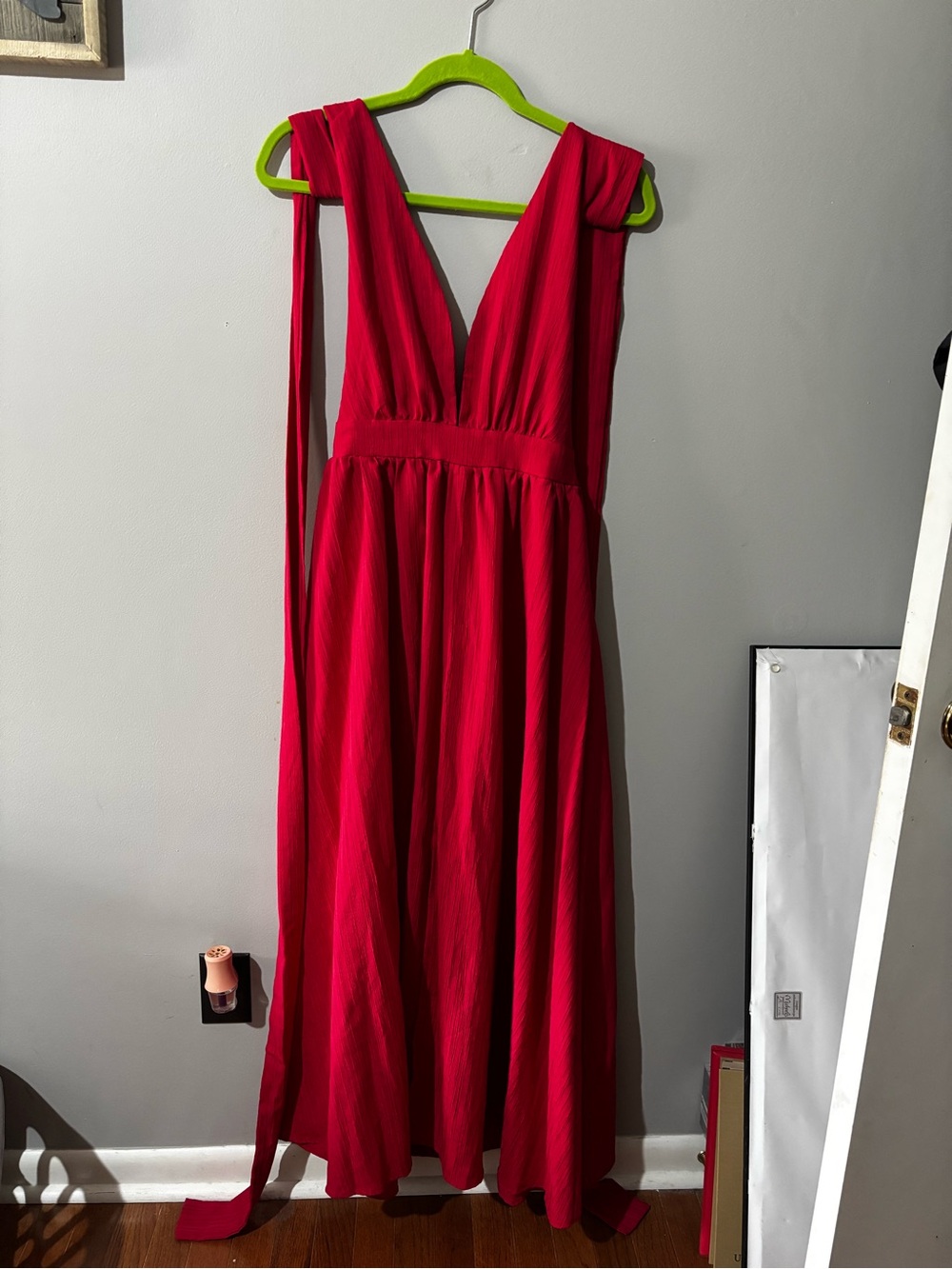 SHEIN Red Deep V-Neck Maxi Dress